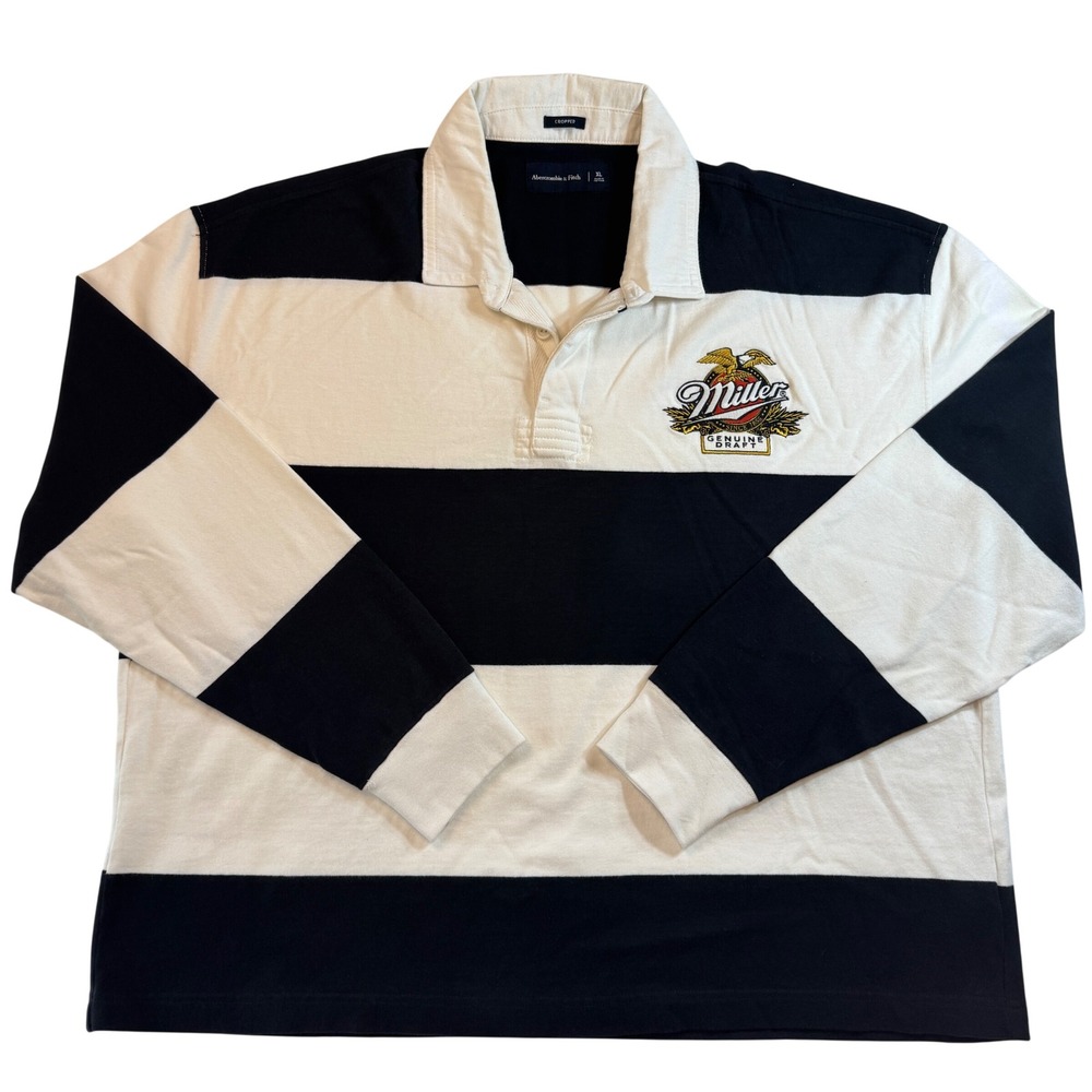 Y2K Abercrombie & Fitch Miller Genuine Draft Rugby Polo Men's XL Striped Retro